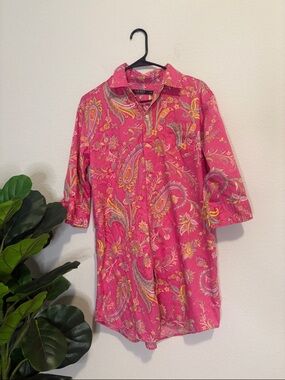 Ralph Lauren Pink Yellow Paisley Collared Button-Up PJ Shirt dress M